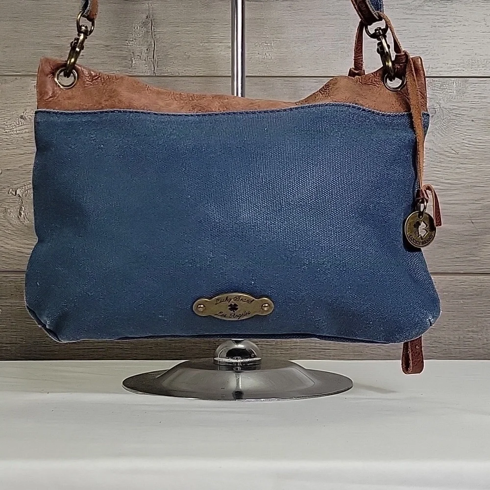 Lucky Brand Coated Canvas and Brown Leather Studded Shoulder Bag